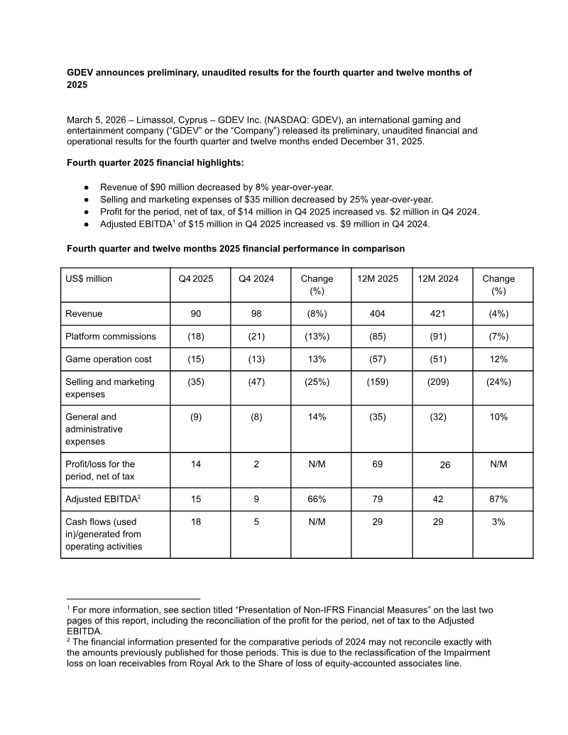 Cover of GDEV Inc. Fourth Quarter and Twelve Months 2025 Financial Results
