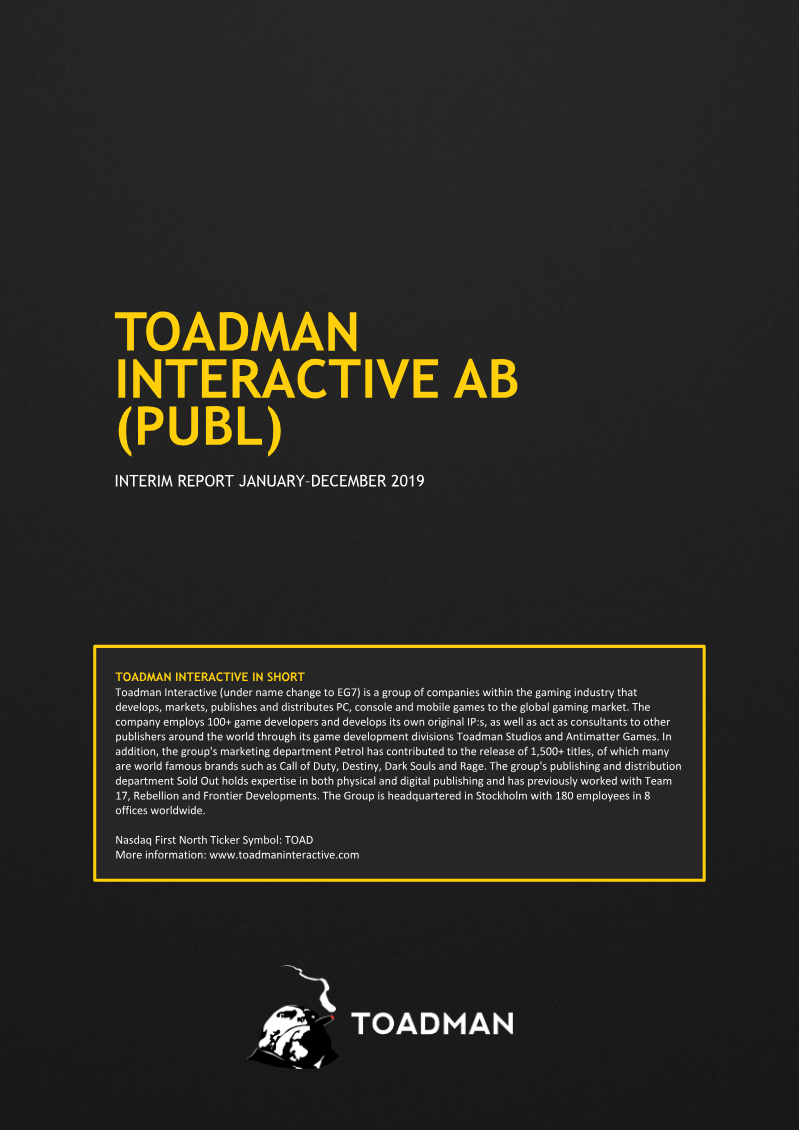 Cover of Toadman Interactive Interim Report: January-December 2019