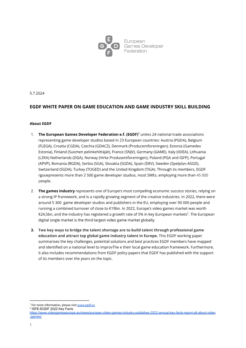 Cover of White Paper on Game Education and Game Industry Skill Building