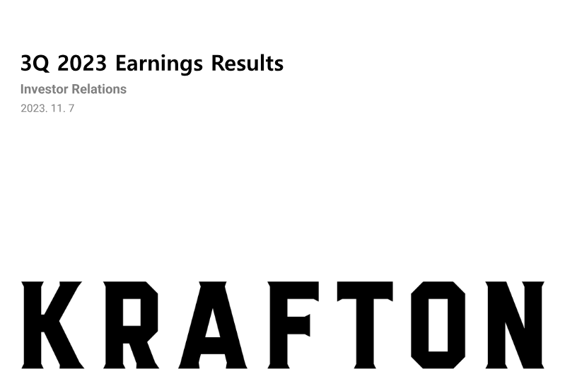 Cover of Krafton 3Q 2023 Earnings Results