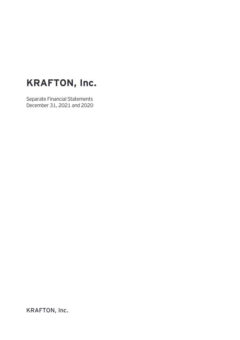 Cover of KRAFTON, Inc. Separate Financial Statements: 2021