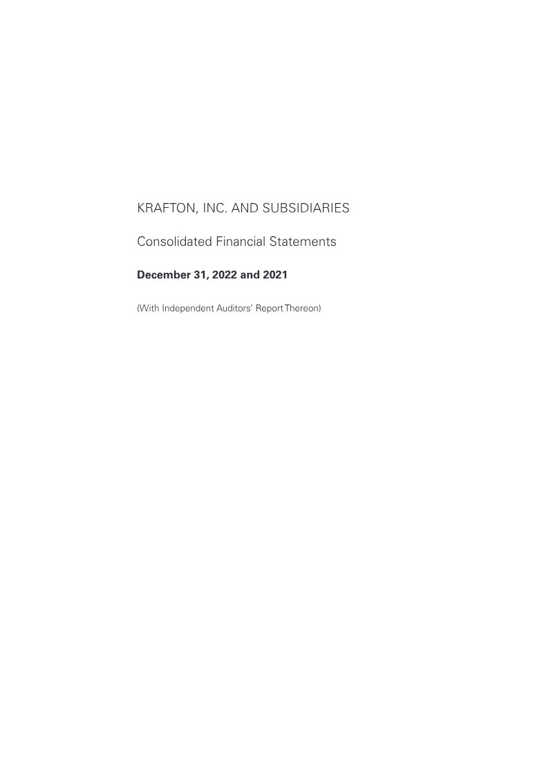 Cover of Krafton, Inc. and Subsidiaries Consolidated Financial Statements: 2022
