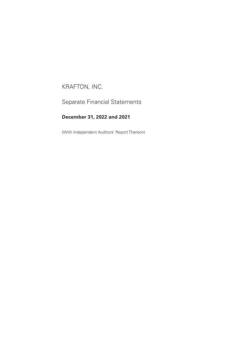 Cover of KRAFTON Separate Financial Statements: 2022