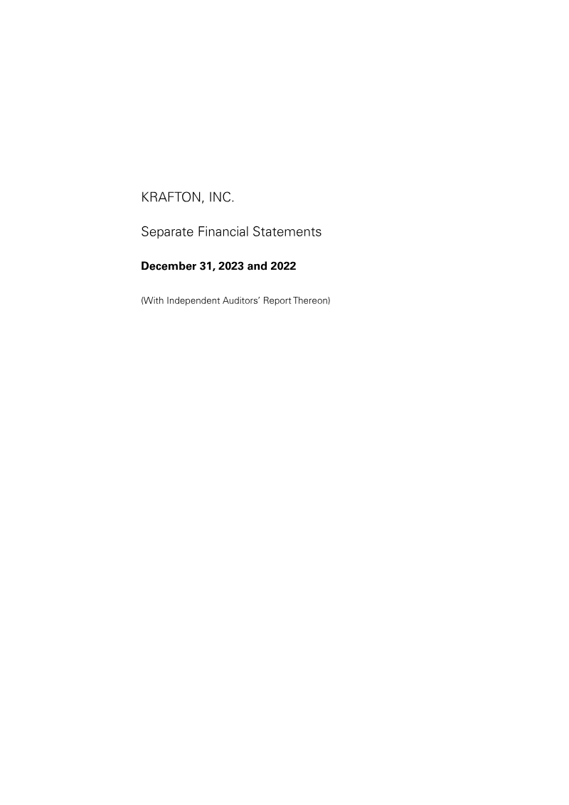 Cover of Krafton, Inc. Separate Financial Statements: 2023