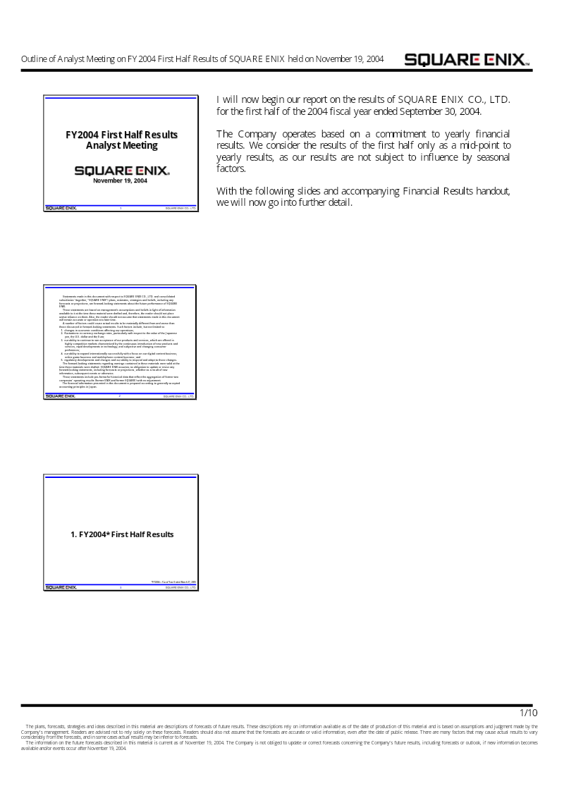 Cover of Square Enix FY2004 First Half Financial Results: Analyst Meeting