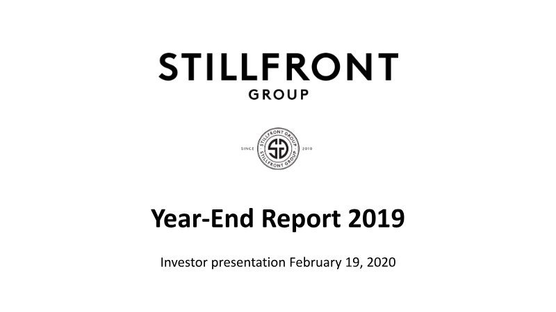 Cover of Stillfront Group Year-End Report 2019: Investor Presentation