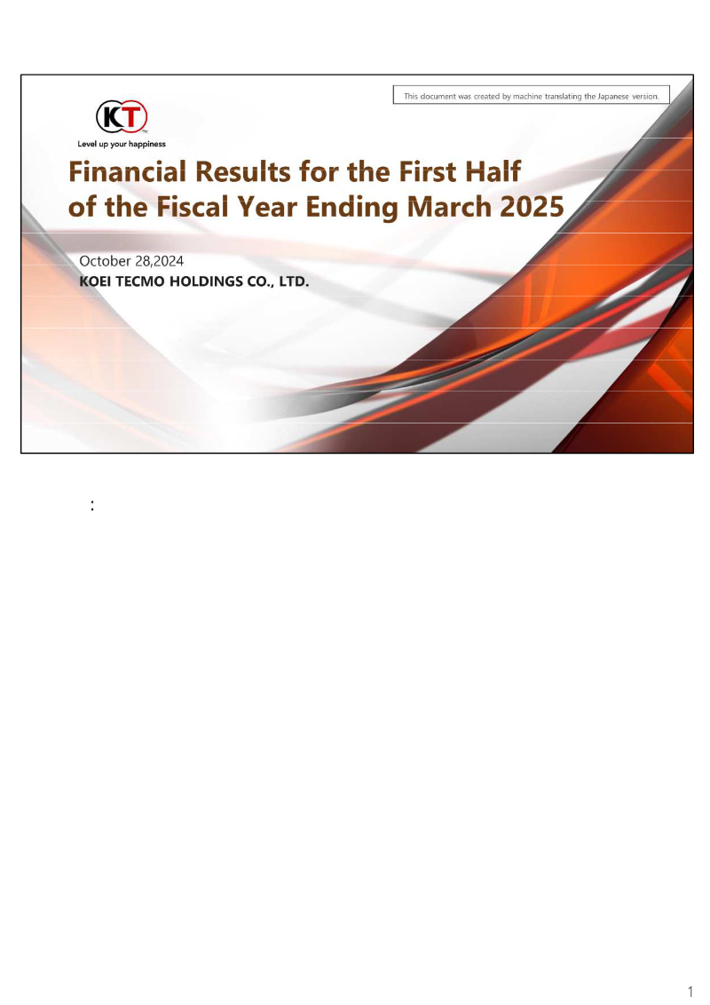 Cover of Koei Tecmo Holdings Financial Results: First Half Fiscal Year Ending March 2025