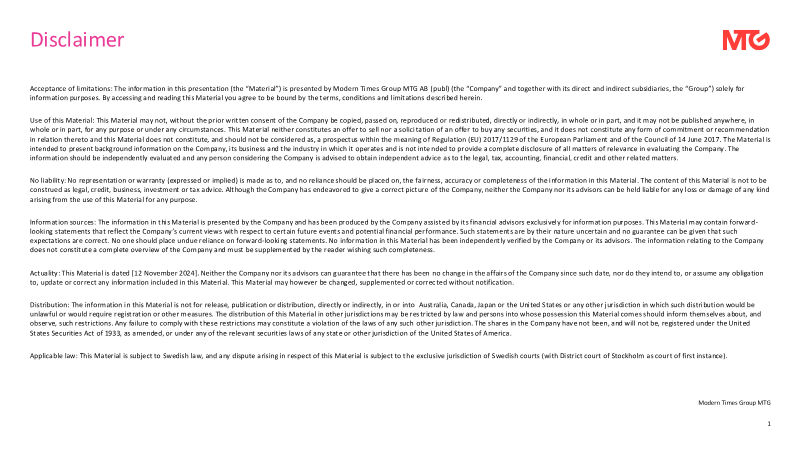 Cover of MTG Acquires Plarium: Investor Presentation