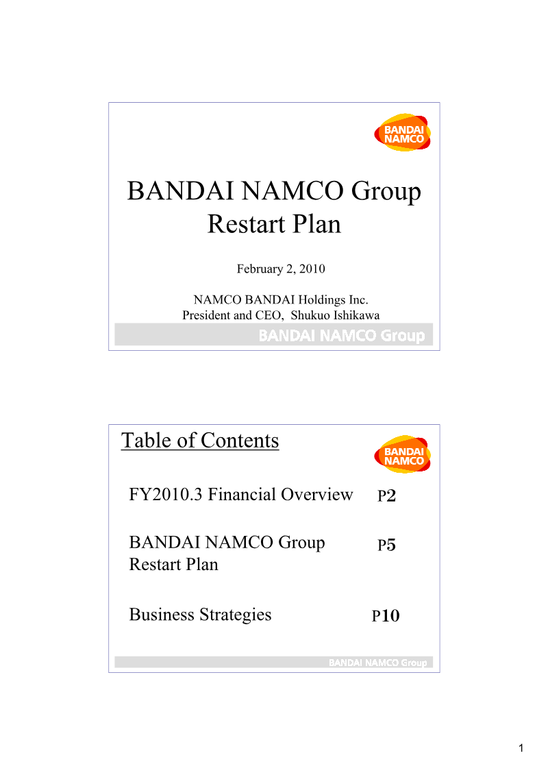 Cover of Bandai Namco Group Restart Plan: Financial Overview and Business Strategies