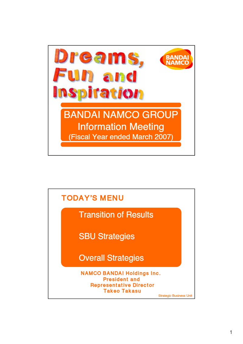 Cover of Bandai Namco Group Information Meeting: Fiscal Year Ended March 2007