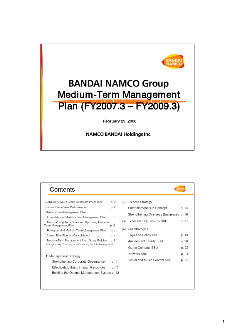 Cover of BANDAI NAMCO Group Medium-Term Management Plan (FY2007.3–FY2009.3)