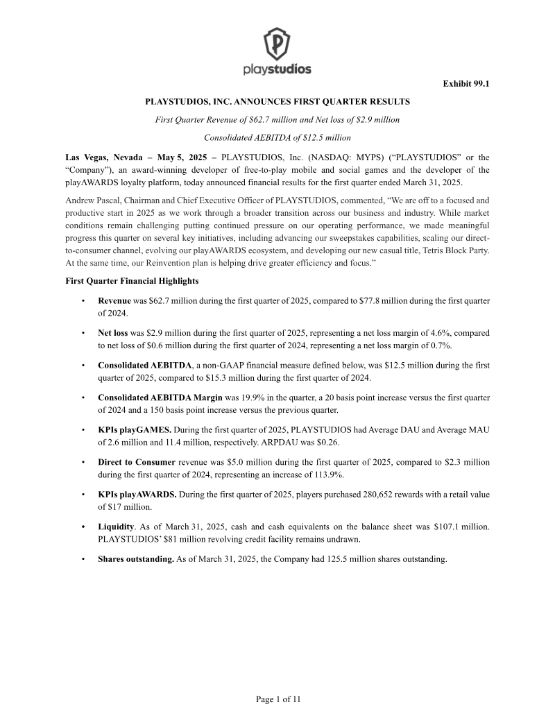 Cover of PLAYSTUDIOS Q1 2025 Financial Results