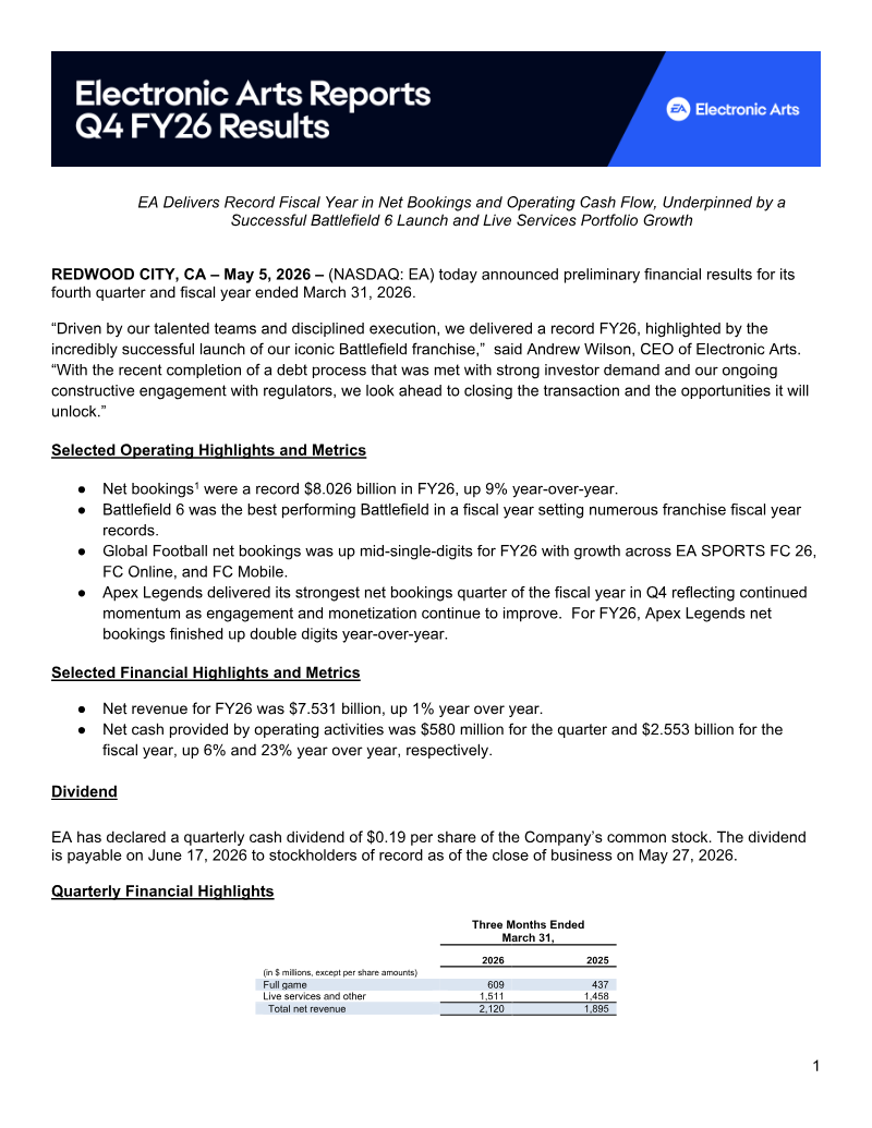 Cover of Electronic Arts Q4 FY26 Results