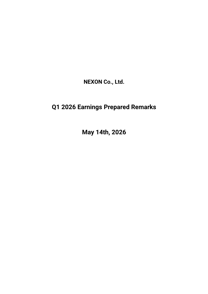 Cover of NEXON Q1 2026 Earnings Prepared Remarks