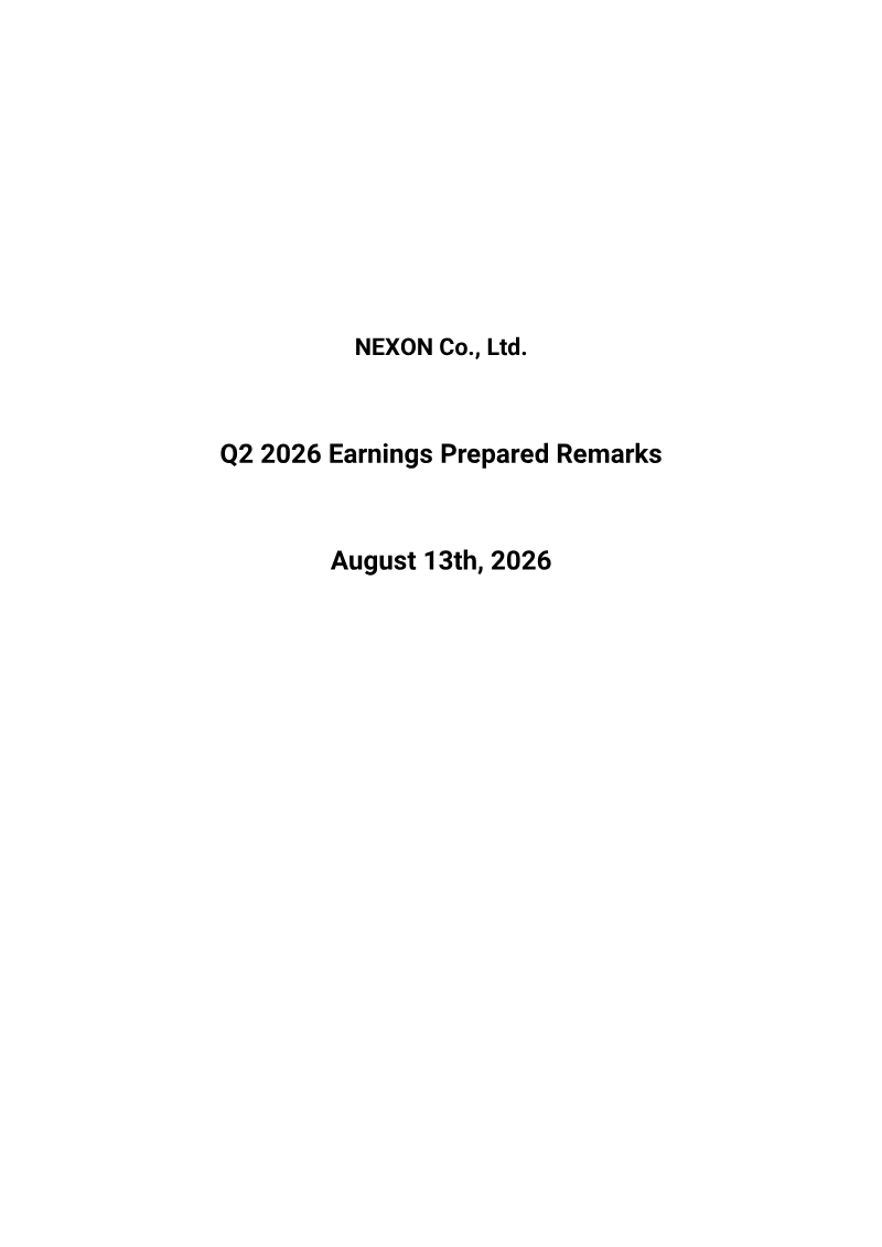 Cover of Nexon Q2 2026 Earnings Prepared Remarks