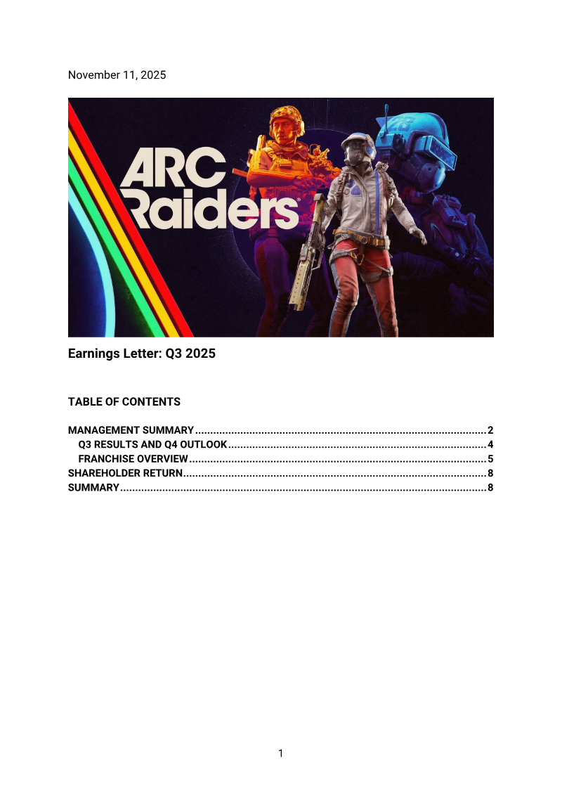 Cover of Nexon Q3 2025 Earnings Letter