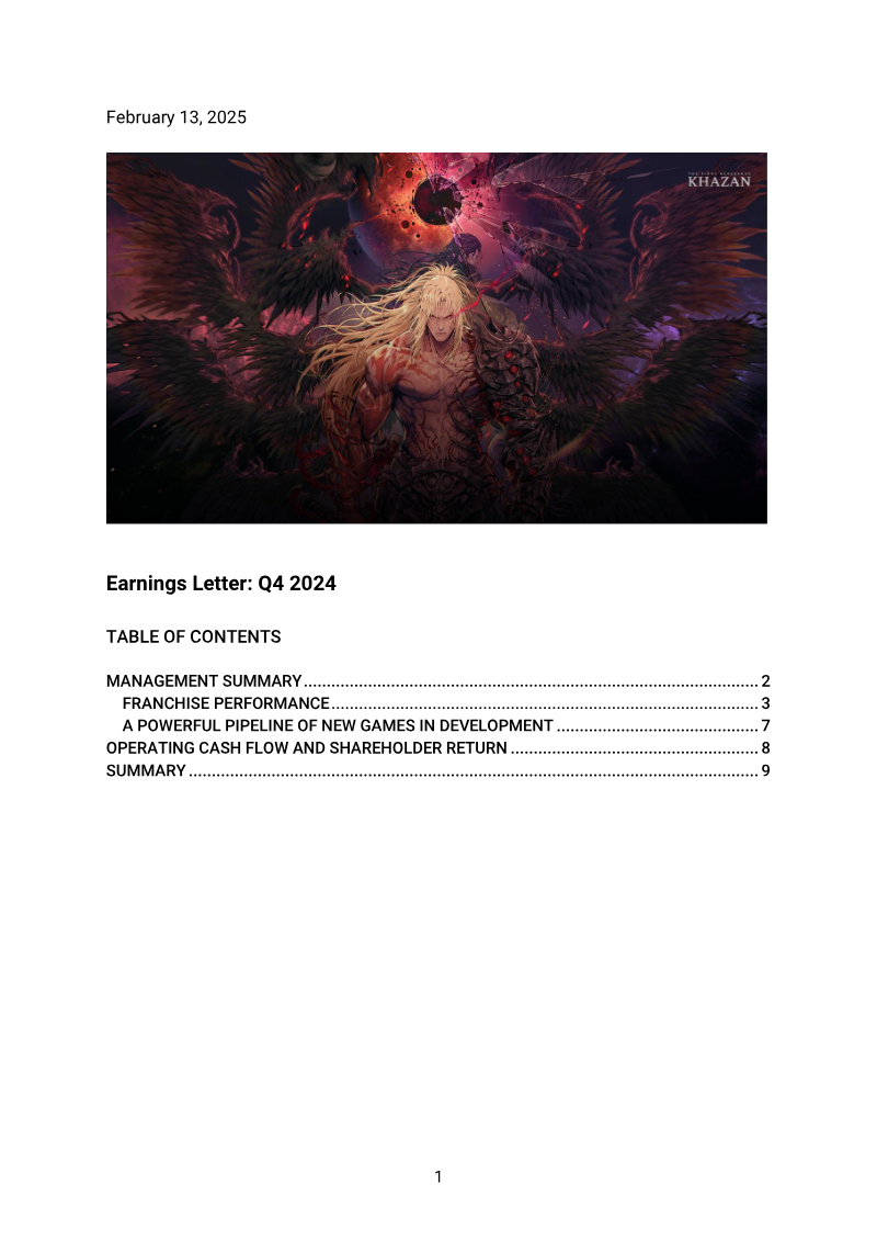 Cover of Nexon Q4 2024 Earnings Letter
