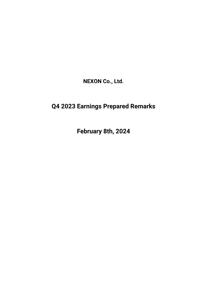 Cover of Nexon Q4 2023 Earnings Prepared Remarks