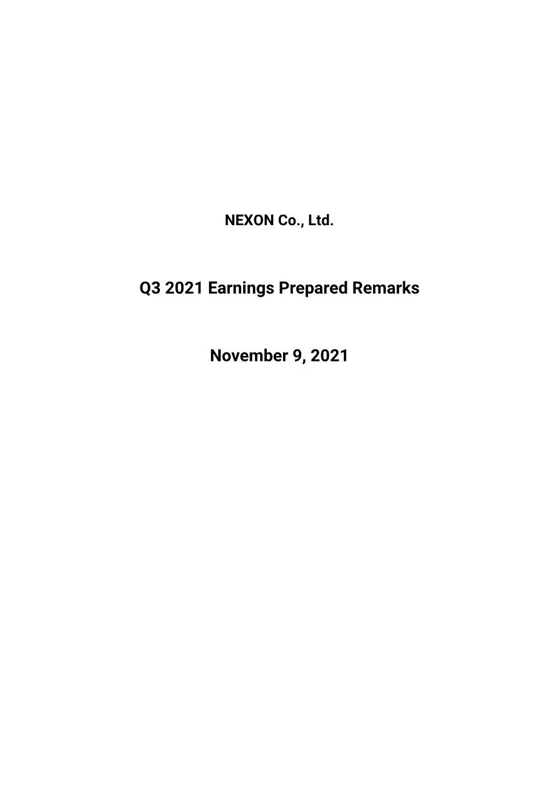 Cover of NEXON Q3 2021 Earnings Prepared Remarks