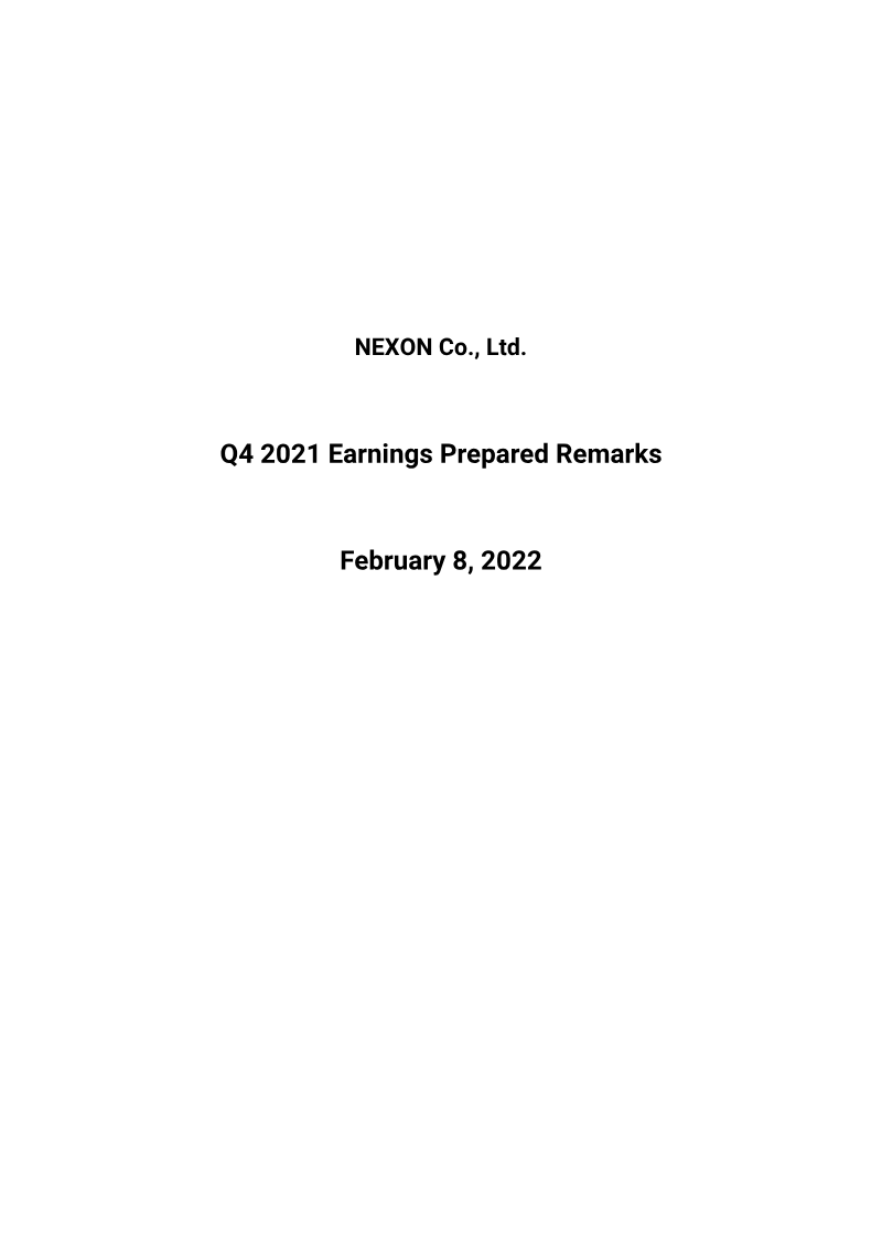 Cover of NEXON Q4 2021 Earnings Prepared Remarks