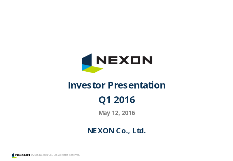 Cover of NEXON Q1 2016 Investor Presentation