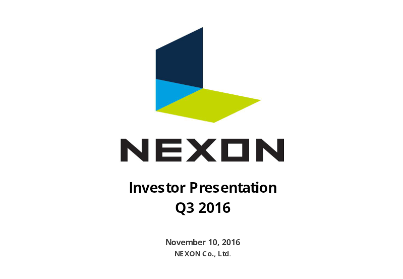Cover of Nexon Q3 2016 Investor Presentation