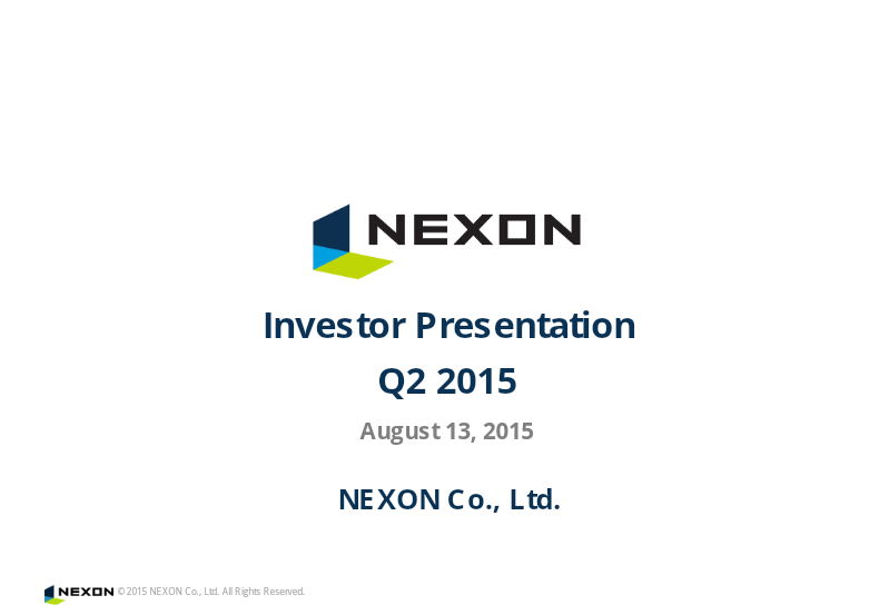 Cover of Nexon Q2 2015 Investor Presentation