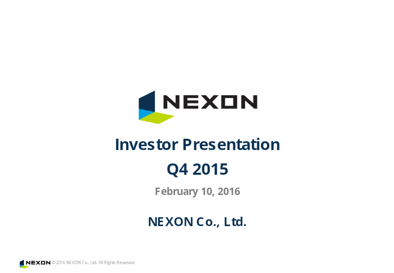 Cover of Nexon Q4 2015 Investor Presentation