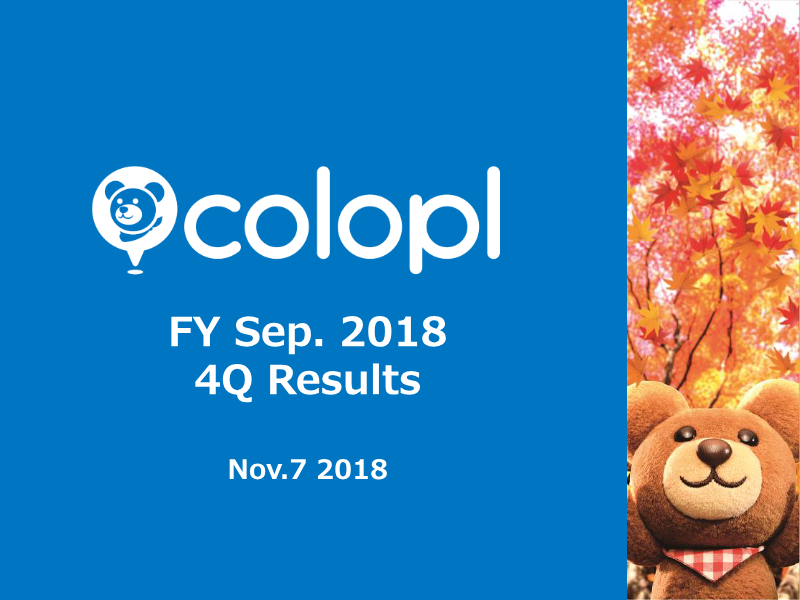 Cover of COLOPL FY Sep. 2018 4Q Results