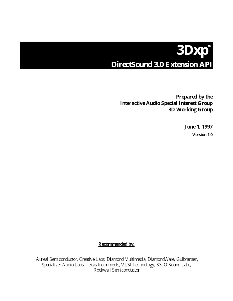 Cover of 3Dxp: DirectSound 3.0 Extension API