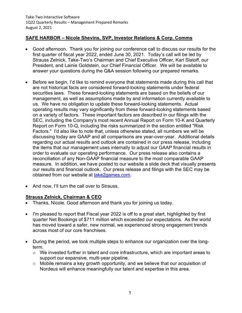 Cover of 1Q22 Quarterly Results: Management Prepared Remarks