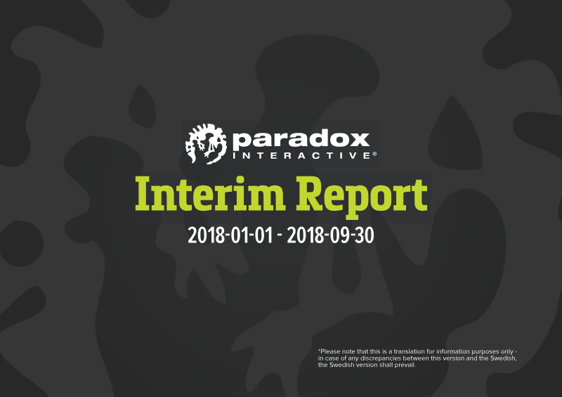 Cover of Paradox Interactive Interim Report: January–September 2018