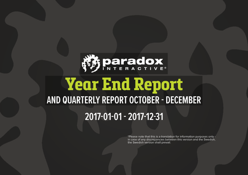 Cover of Year-End Report 2017: Paradox Interactive