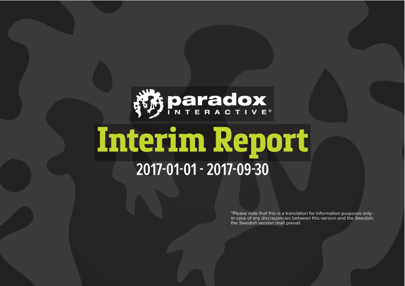 Cover of Paradox Interactive Interim Report: January – September 2017