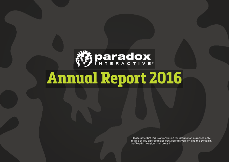 Cover of Paradox Interactive Annual Report 2016