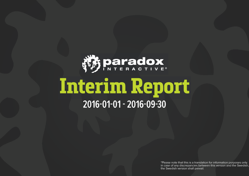 Cover of Paradox Interactive Interim Report Q3 2016