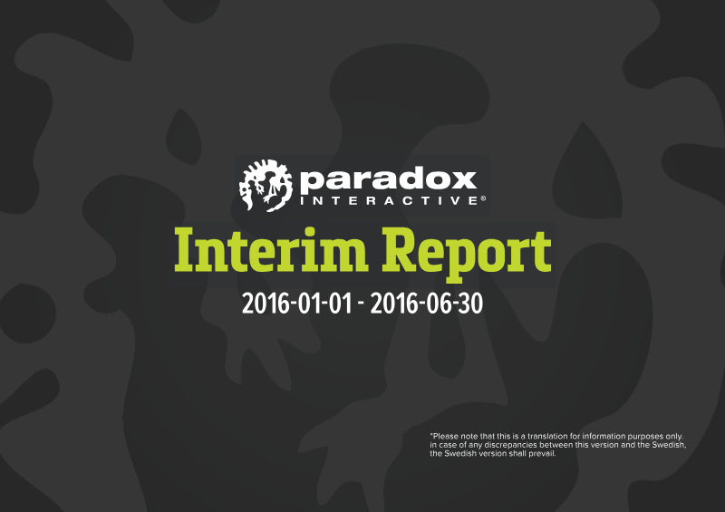 Cover of Paradox Interactive Interim Report: January–June 2016