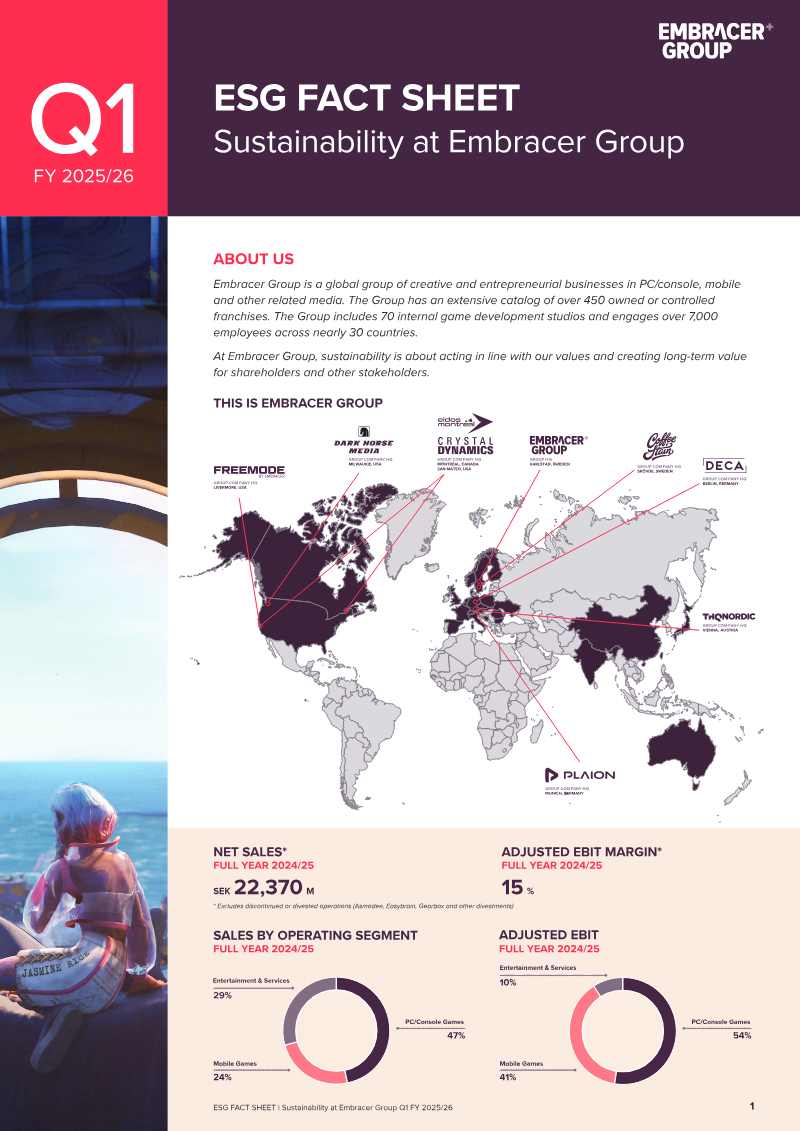 Cover of Sustainability at Embracer Group: ESG Fact Sheet