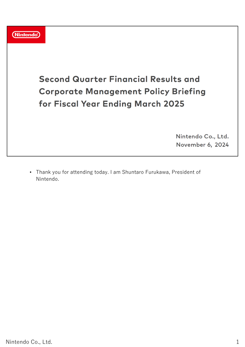 Cover of Second Quarter Financial Results and Corporate Management Policy Briefing for Fiscal Year Ending March 2025