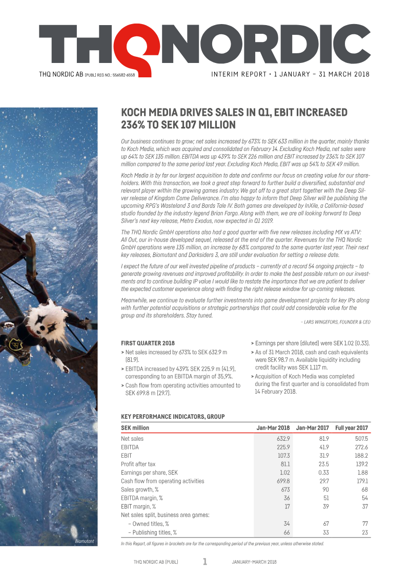 Cover of THQ Nordic Interim Report: 1 January - 31 March 2018