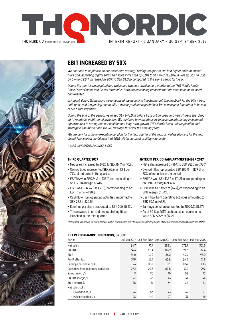 Cover of THQ Nordic Interim Report: 1 January - 30 September 2017
