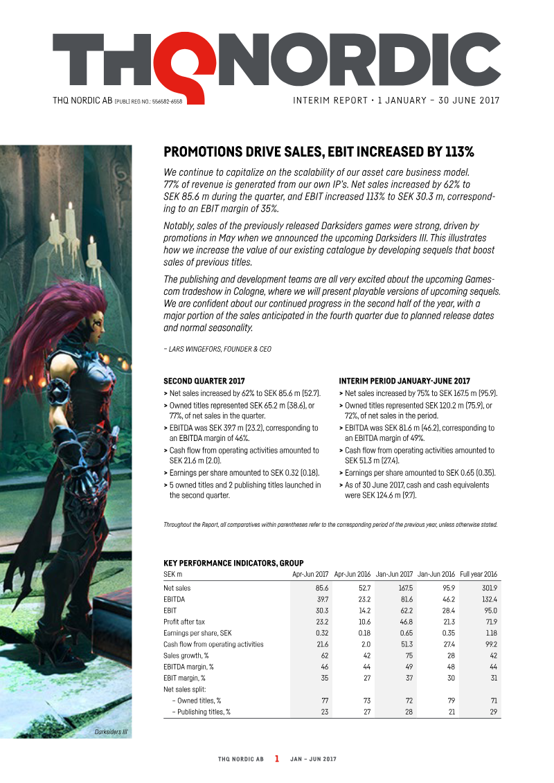 Cover of THQ Nordic AB Interim Report: 1 January - 30 June 2017