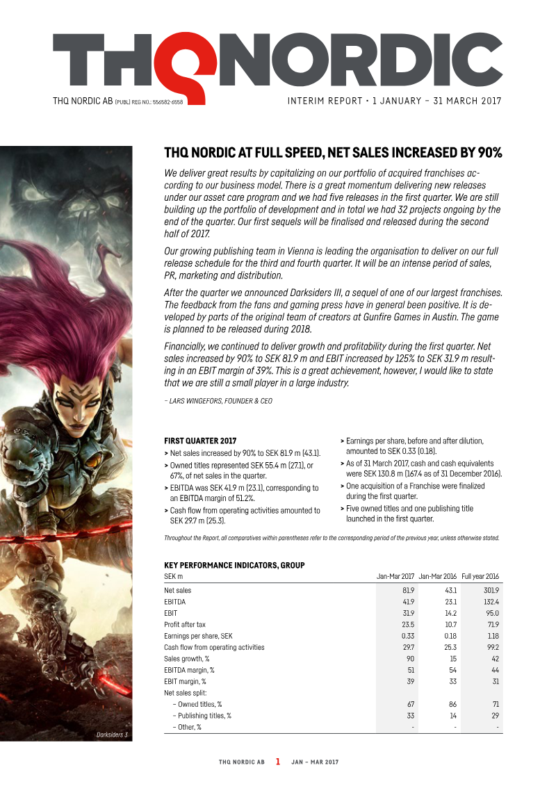 Cover of THQ Nordic Interim Report: 1 January - 31 March 2017