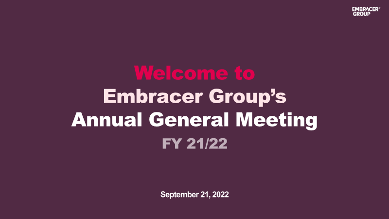 Cover of Embracer Group Annual General Meeting FY 21/22: Presentation