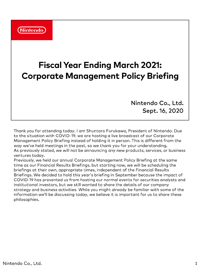 Cover of Fiscal Year Ending March 2021: Corporate Management Policy Briefing