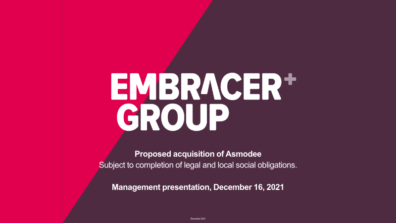 Cover of Proposed Acquisition of Asmodee: Management Presentation