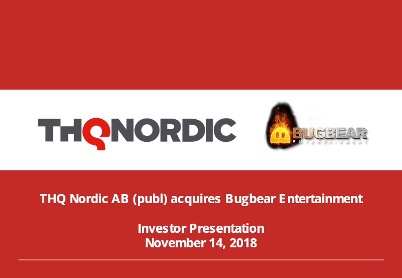 Cover of THQ Nordic AB Acquires Bugbear Entertainment: Investor Presentation