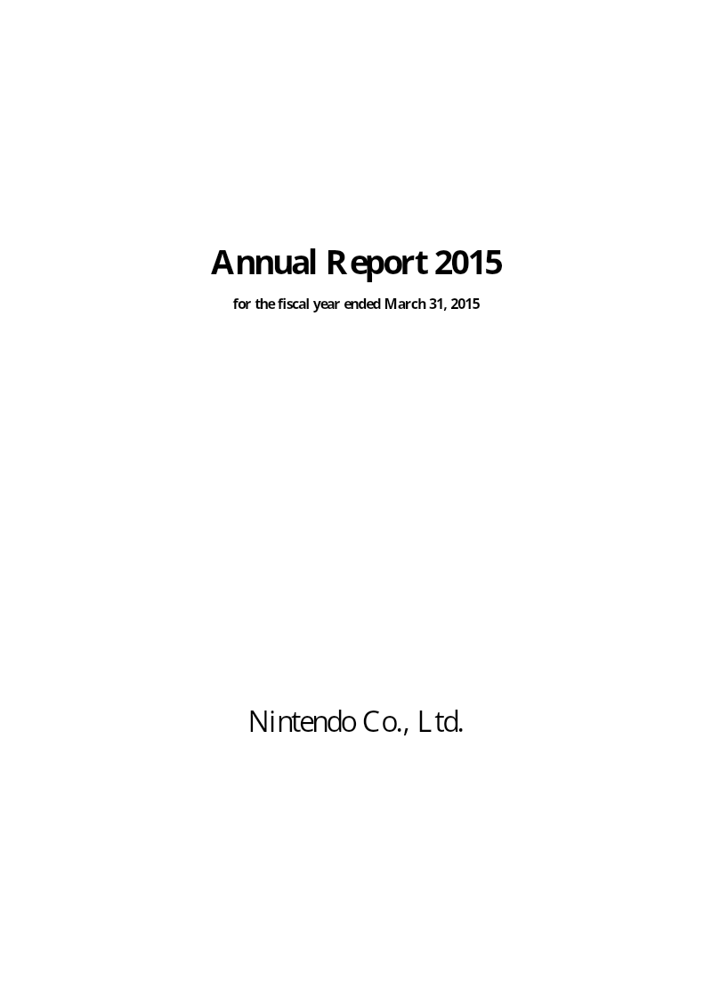 Cover of Annual Report 2015: Nintendo Co., Ltd.