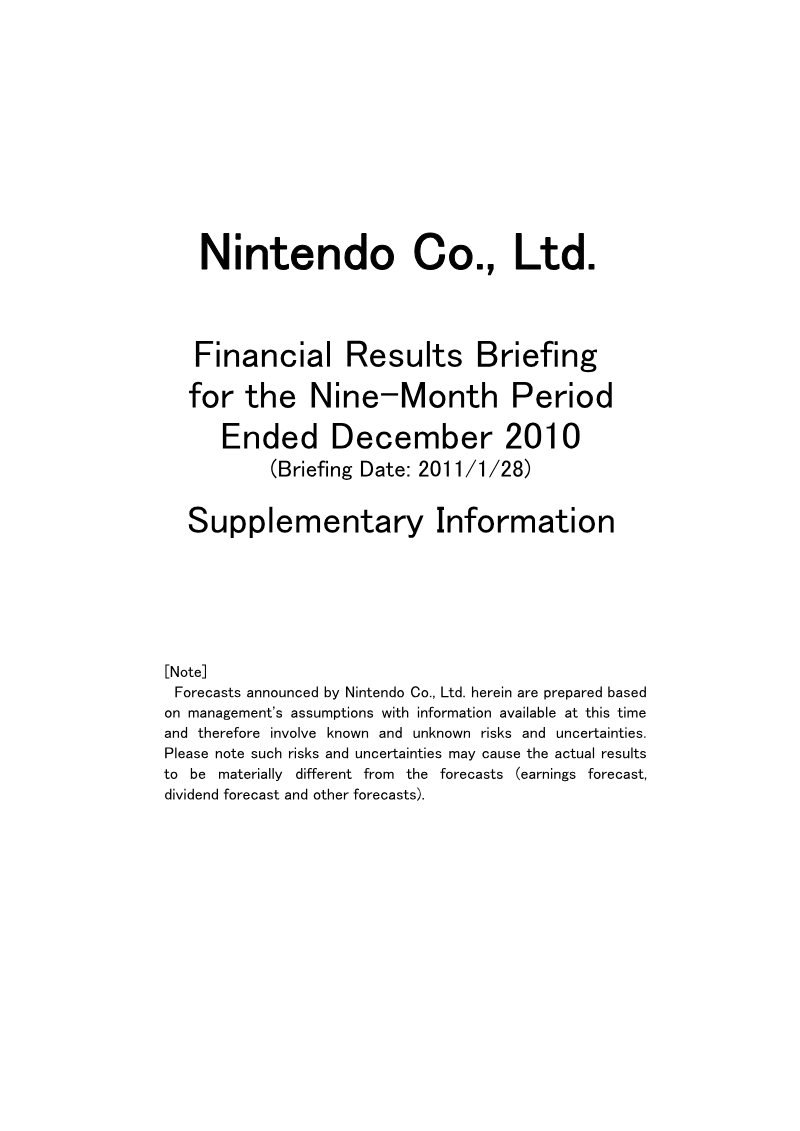 Cover of Financial Results Briefing: Nine-Month Period Ended December 2010