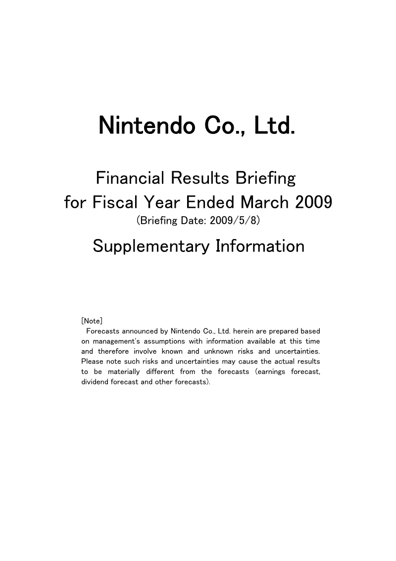 Cover of Financial Results Briefing: Fiscal Year Ended March 2009